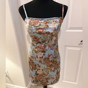 Urban Outfitters Light Blue Floral Satin Mini Dress Size Medium